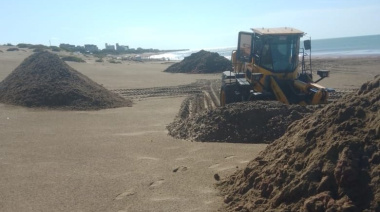 La Comuna retiró con máquinas varias montañas de algas acumuladas en Quequén